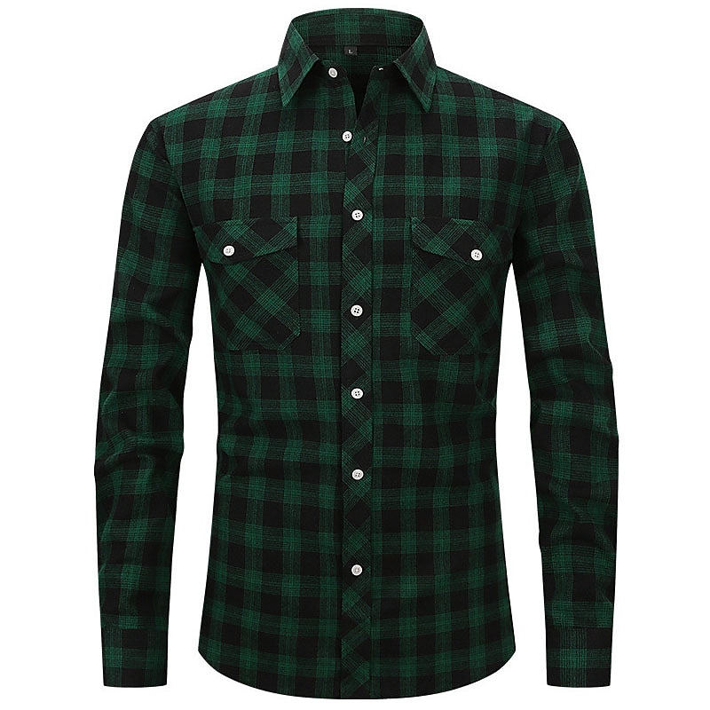 Herren Hemd Flanellhemd Kariertes Hemd Knopfhemd Overshirt Karo Outdoor Alltagskleidung Weiß Wein Rote Marineblau Langarm Revers Frühling & Herbst Bekleidung Fronttasche 2025 - $29.99 –P11