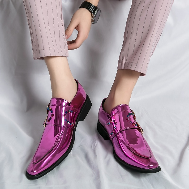 herresko i rosa metallisk spenne – mote loafers med rhinestone-detaljer for fest- og sceneklær 2025 - $59.99 –P9