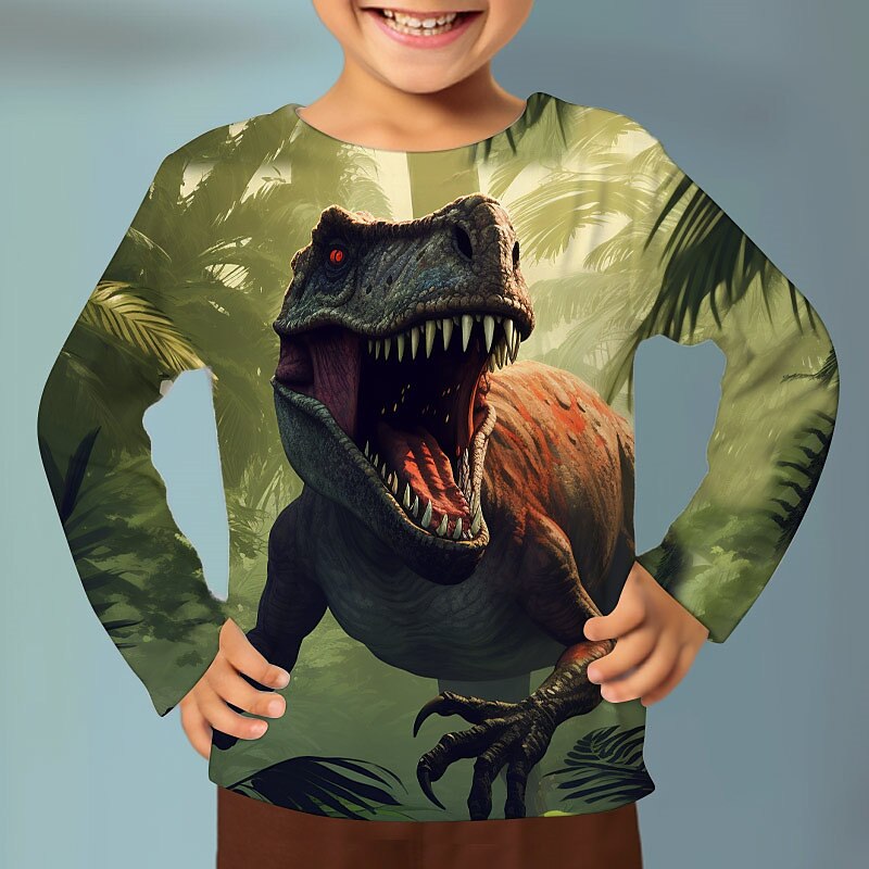 Boys 3D Graphic Animal Dinosaur T shirt Tee Long Sleeve 3D Print Summer Spring Fall Sports Fashion Streetwear Kids 3-12 Years 4-12 Years Outdoor Casual Daily Regular Fit 2025 - $13.99 –P3