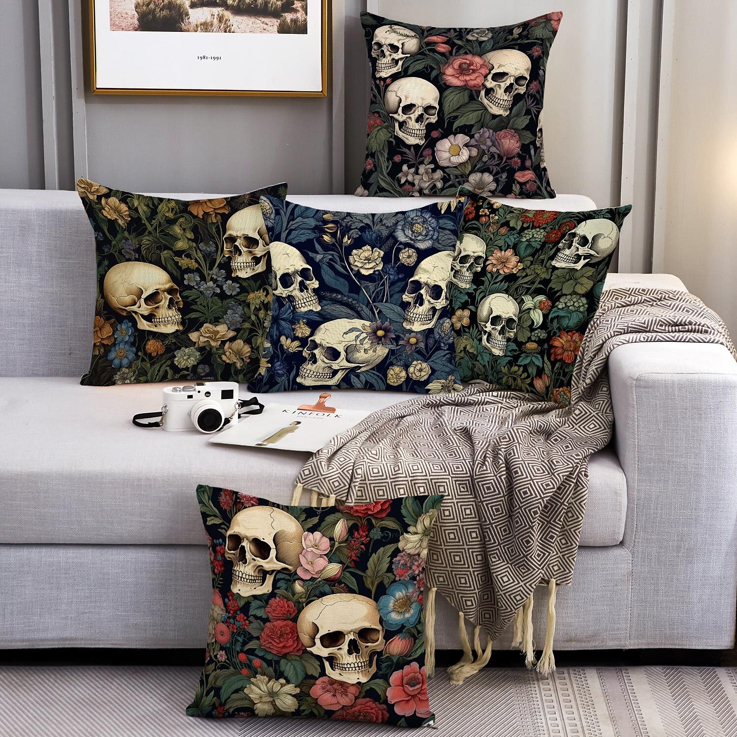 federa per cuscino bifacciale 1 pz. federa per cuscino quadrato decorativo morbido con fiore di scheletro per camera da letto, soggiorno, divano, sedia, decorazioni del 2025 a $9.49 –P2