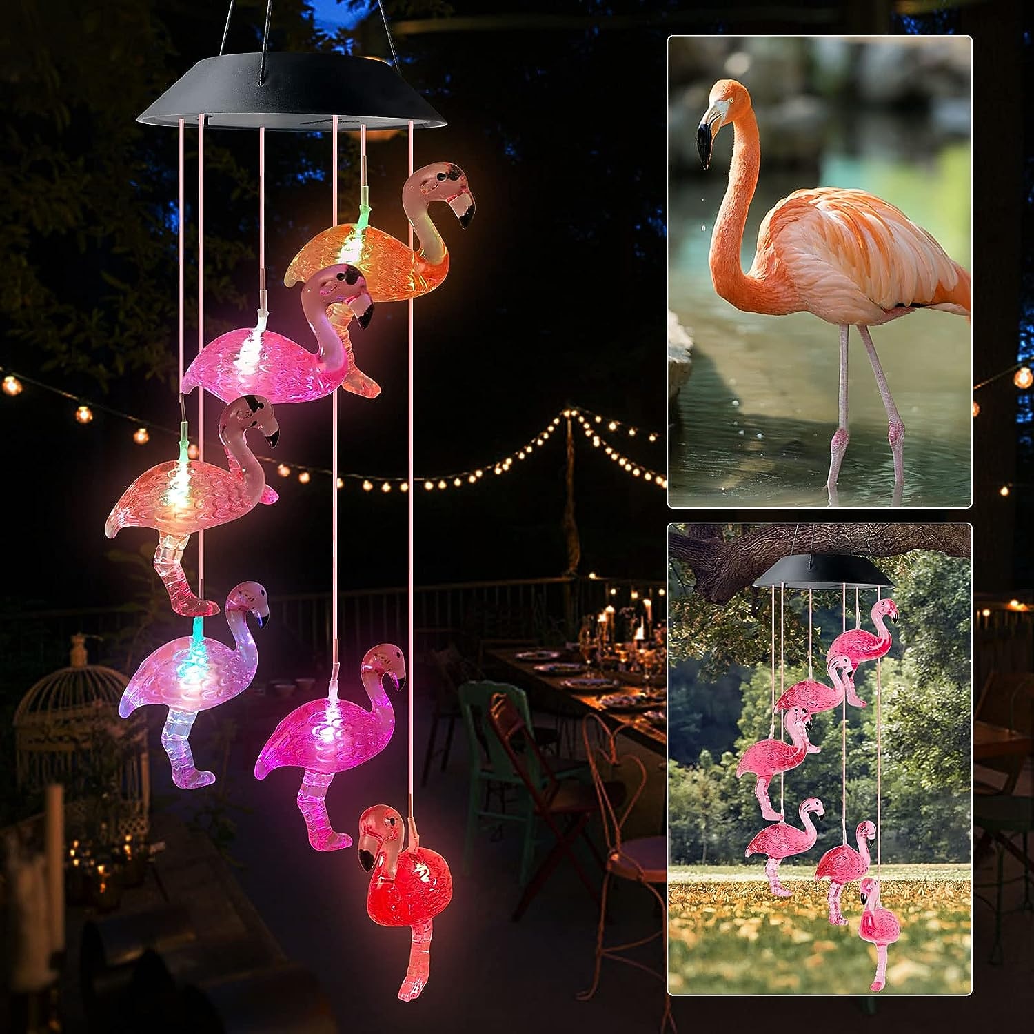 sinos de vento solar lâmpada luz ao ar livre à prova d'água flamingos pátio jardim natal casa pátio varanda paisagem luzes decorativas de 2026 por $25.99 –P3