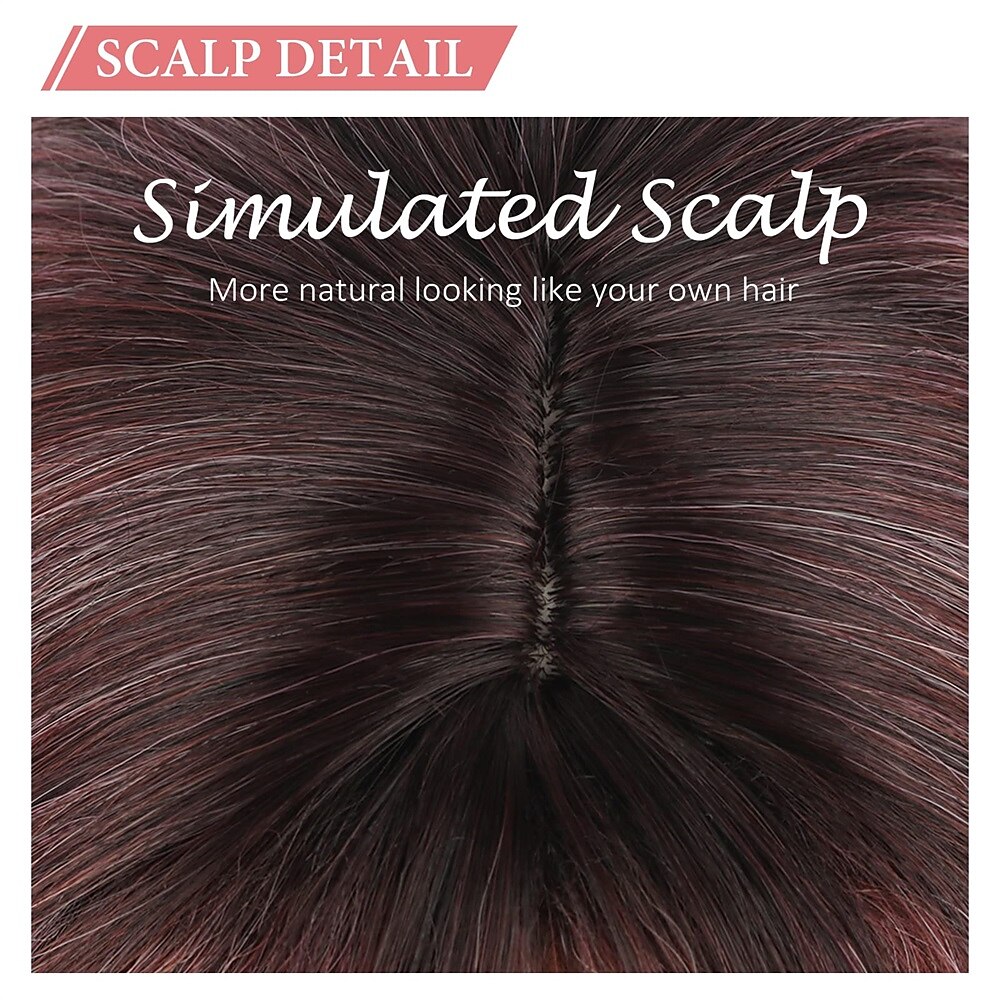 Wavy Layered Pink Wig Short Pink Wigs with Bangs for Women 14inch Layered Curly Ombre Pink Wigs with Dark Roots Natural Looking Synthetic Hair Replacement Wigs for White Women Curtain Bangs Wig 2025 - $24.99 –P6