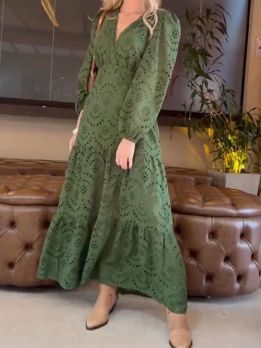 Women's Casual Dress Cotton Linen Dress Swing Dress Maxi long Dress Linen / Cotton Blend Fashion Modern Outdoor Daily Vacation V Neck Ruffle Eyelet Long Sleeve Spring Fall Autumn 2023 Loose Fit Green 2023 - US $32.99 –P1