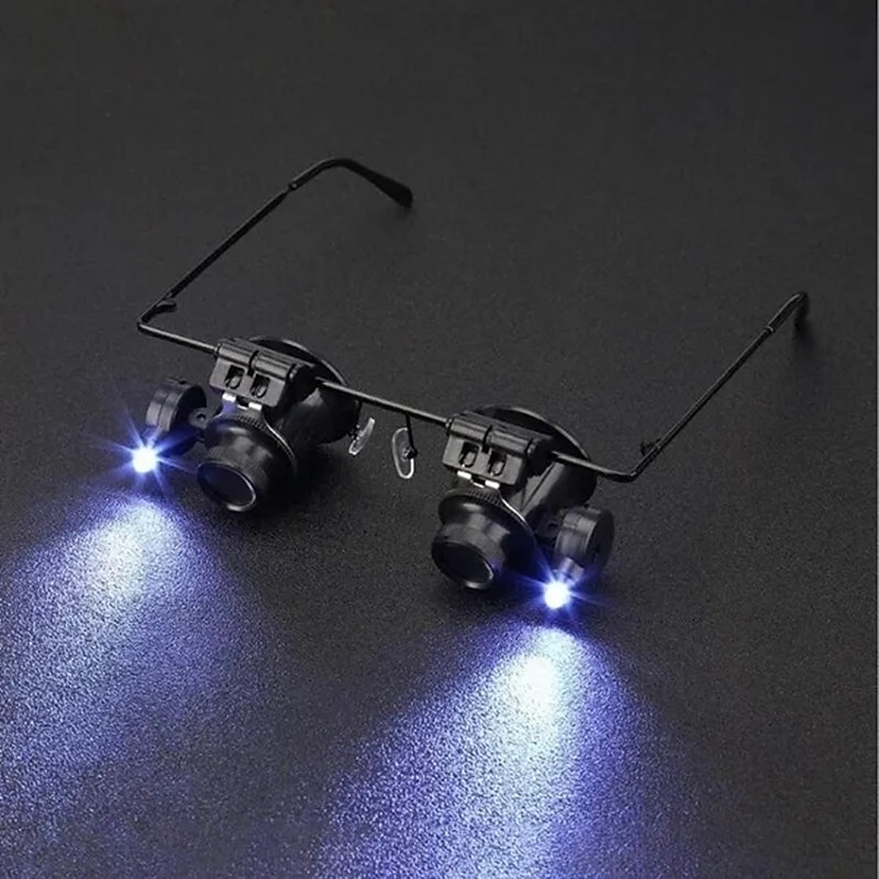 20x led זכוכית מגדלת משקפי עין כפולה תכשיטי שעון כלים לתיקון מנורה זכוכית מגדלת משקפיים זכוכית מגדלת אור 2025 - $21.99 –P4
