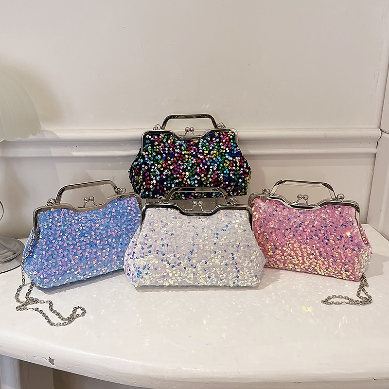 Women's Handbag Evening Bag Clutch Bags Synthetic Party Bridal Shower Wedding Party Sequin Large Capacity Anti-Dust Solid Color White Pink Blue 2025 - $34.99 –P2