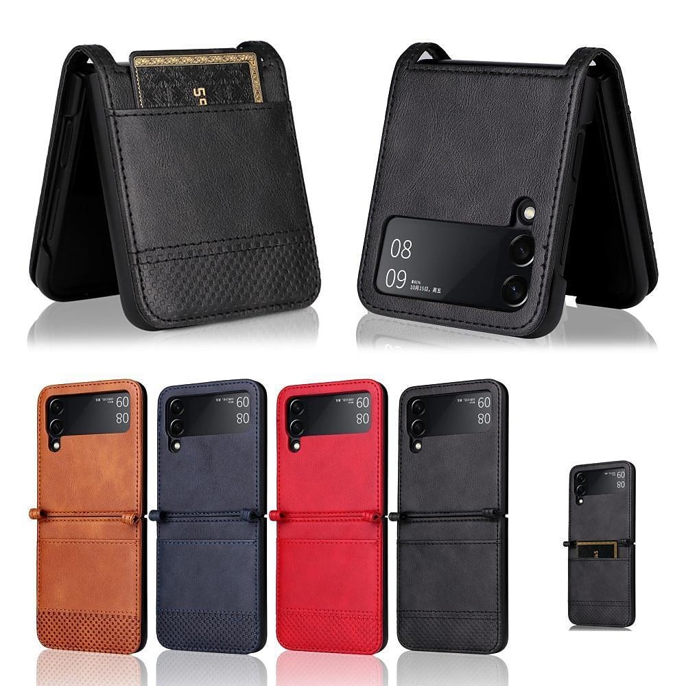lærveske for samsung galaxy z flip5 flip 5 4 3 flip4 flip3 5g hybrid kortholder spor beskyttende telefon lommebokdeksel funda coque for samsung galaxy z flip 5 4 2025 - $17.99 –P1