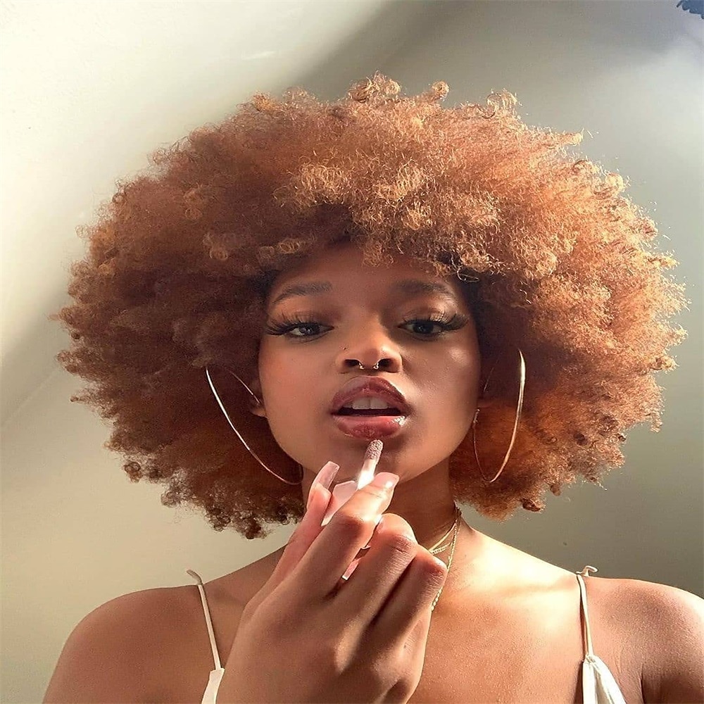 Short Afro Wig with Bangs for Black Women Afro Kinky Curly Wig 70s Premium Synthetic Big Afro Wig 2025 - $20.99 –P13