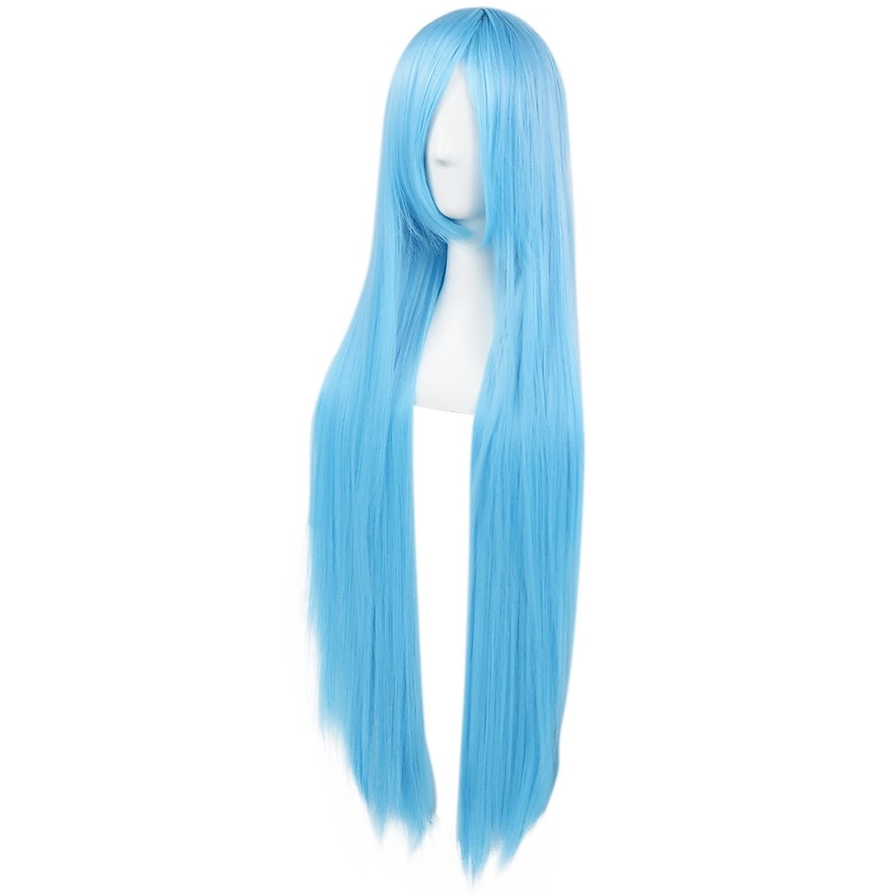 100 cm vaaleansininen peruukki naisten tytöille cosplay suora peruukki otsatukkalla synteettiset hiukset peruukkiasu anime halloween -juhliin 2026 - $28.99 –P9