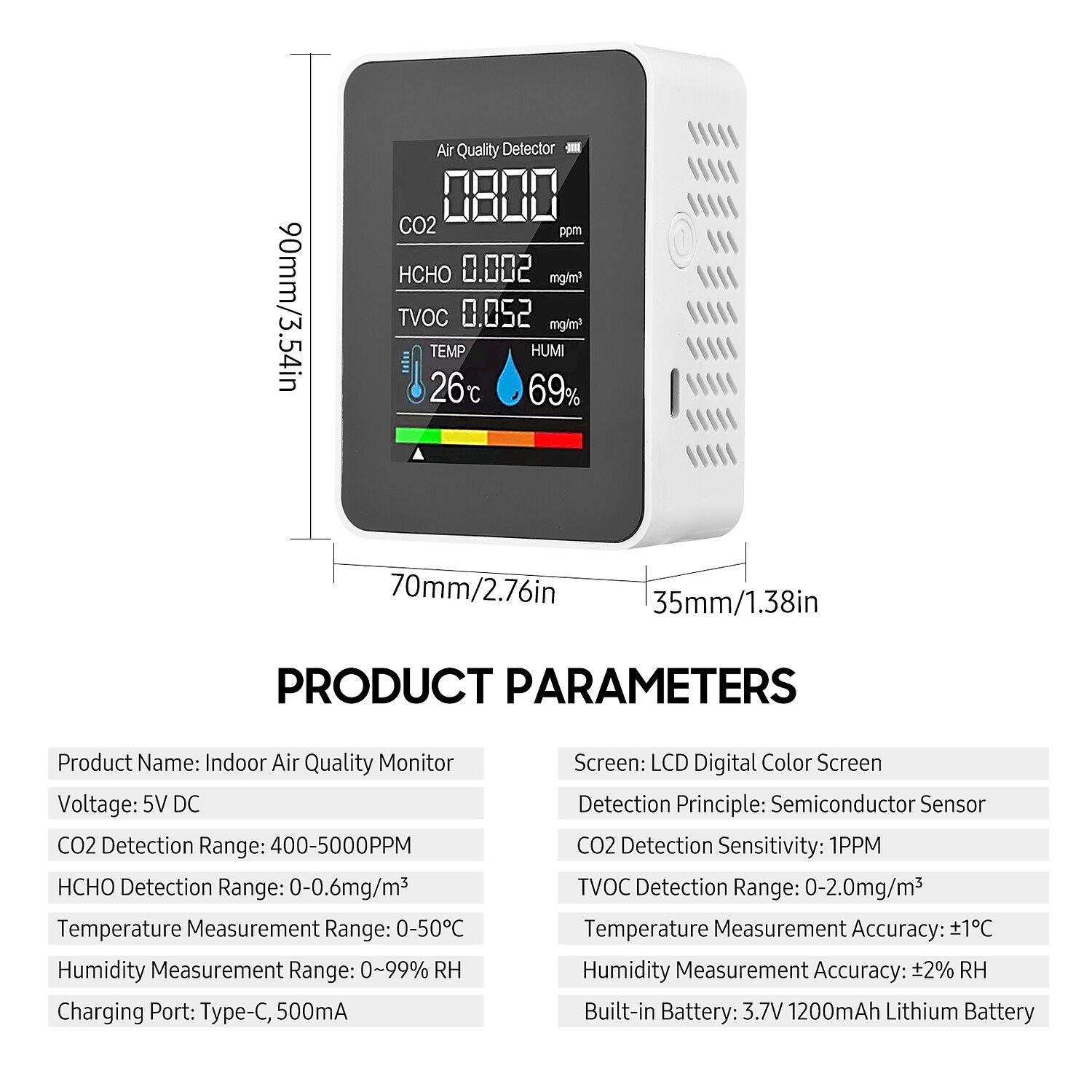 Multifunctional 5in1 CO2 Meter Digital Temperature Humidity Tester Carbon Dioxide TVOC HCHO Detector Air Quality Monitor 2025 - $31.99 –P9