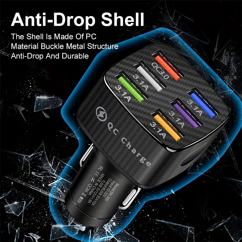 75w snel opladen 6-poorts qc3.0 & 5 usb 15a autolader adapter snel opladen draagbare telefoon adapter voor android oplader 2025 - $13.99 –P5