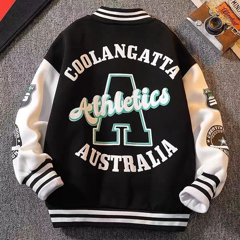 Barn Pojkar Baseballjackor Ytterkläder Färgblock Bokstav Rand Långärmad Ficka Täcka Skola Sport Mode Streetwear Svart Grön Höst Vinter 7-13 år 2025 - $22.99 –P7