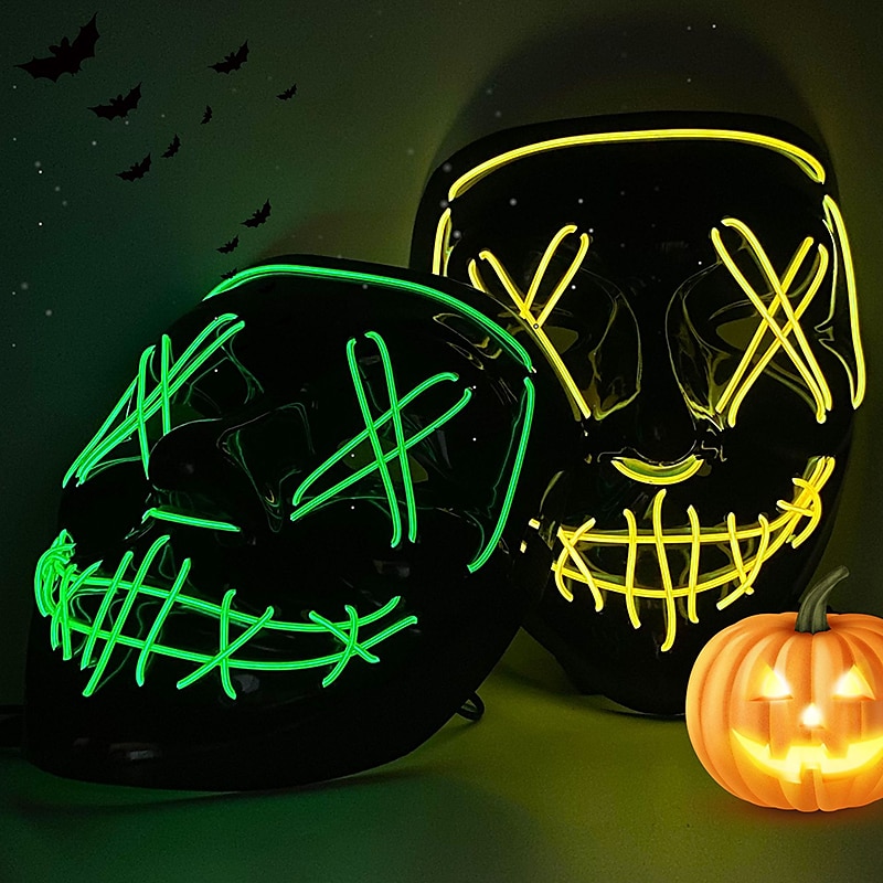 1 sztuk halloween świecąca maska klauna led świecąca czarna maska w kształcie litery V element ubioru rekwizyty bal przebierańców horror duch maska na twarz 2025 - $14.49 –P1