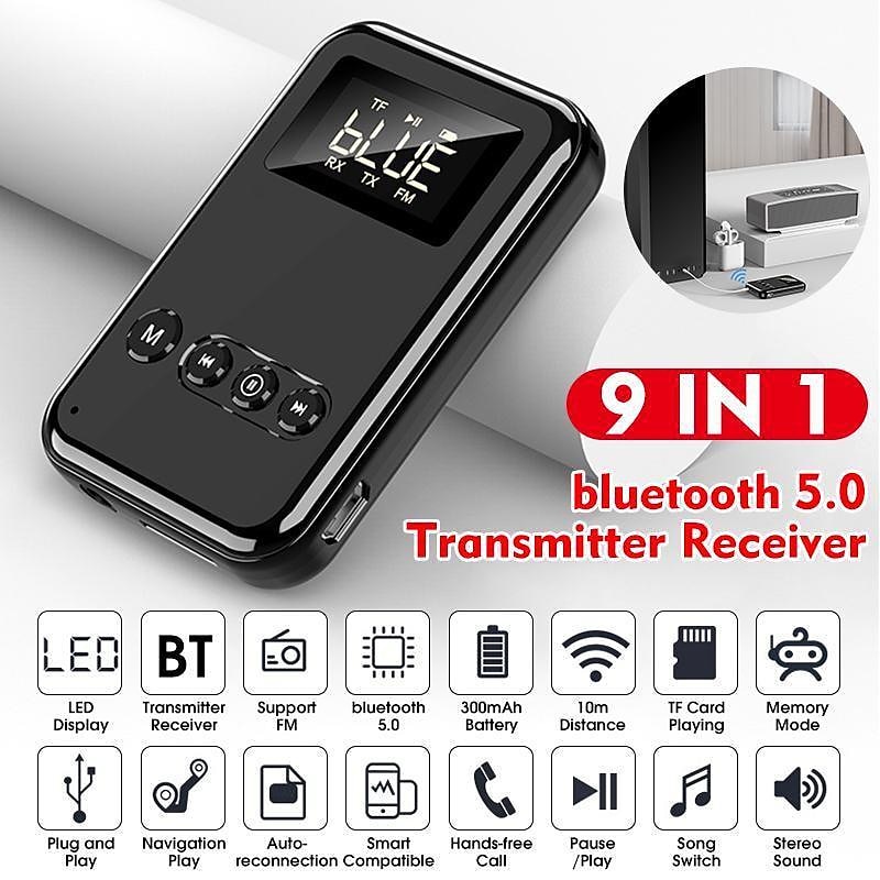 9 IN 1 bluetooth 5.0 Audio Transmitter Receiver Stereo Music Wireless Adapter 3.5mm AUX Jack FM Transmitter for Car TV MP3 PC 2025 - $21.99 –P1