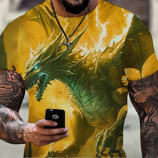 Herre Grafisk Dyr Drage T skjorte Kortermet T skjorte 3D-utskrift Crew-hals Skjorte Årgang Mote Designer utendørs Daglig Sport Lysegul Mørkegul Svart Vår sommer Klær S M L XL 2XL 3XL 2025 - $17.99 –P9