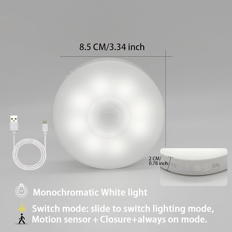 2026年 8led モーションセンサー LED ナイトライトスマートスイッチセンサーライト usb 充電式バッテリー駆動バスルームベッドサイドライト部屋廊下アクセスバスルームホーム照明  コレクション – $7.49 –P9