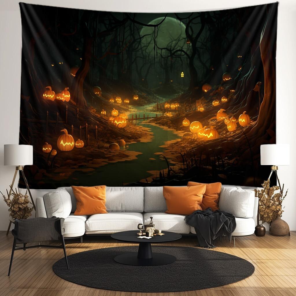 halloween koristeet kuvakudos jack o lyhty kurpitsa sisustus seinä taide suuri riippuva kuvakudos seinämaalaus sisustus valokuva tausta peitto verho koti makuuhuone olohuone lepakko kummitus talo 2025 - $13.99 –P3