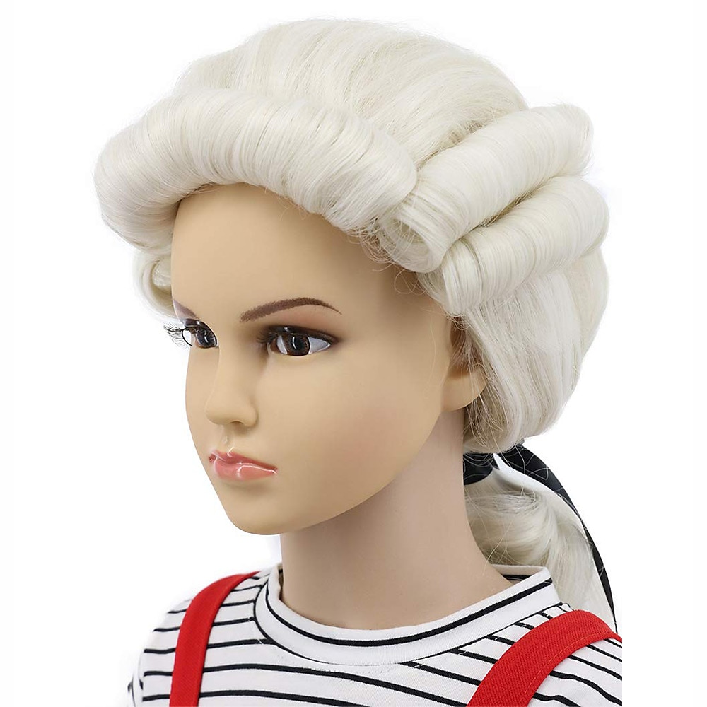 Kids Long Wave Beige Judge Colonial Powdered Wig George Washington