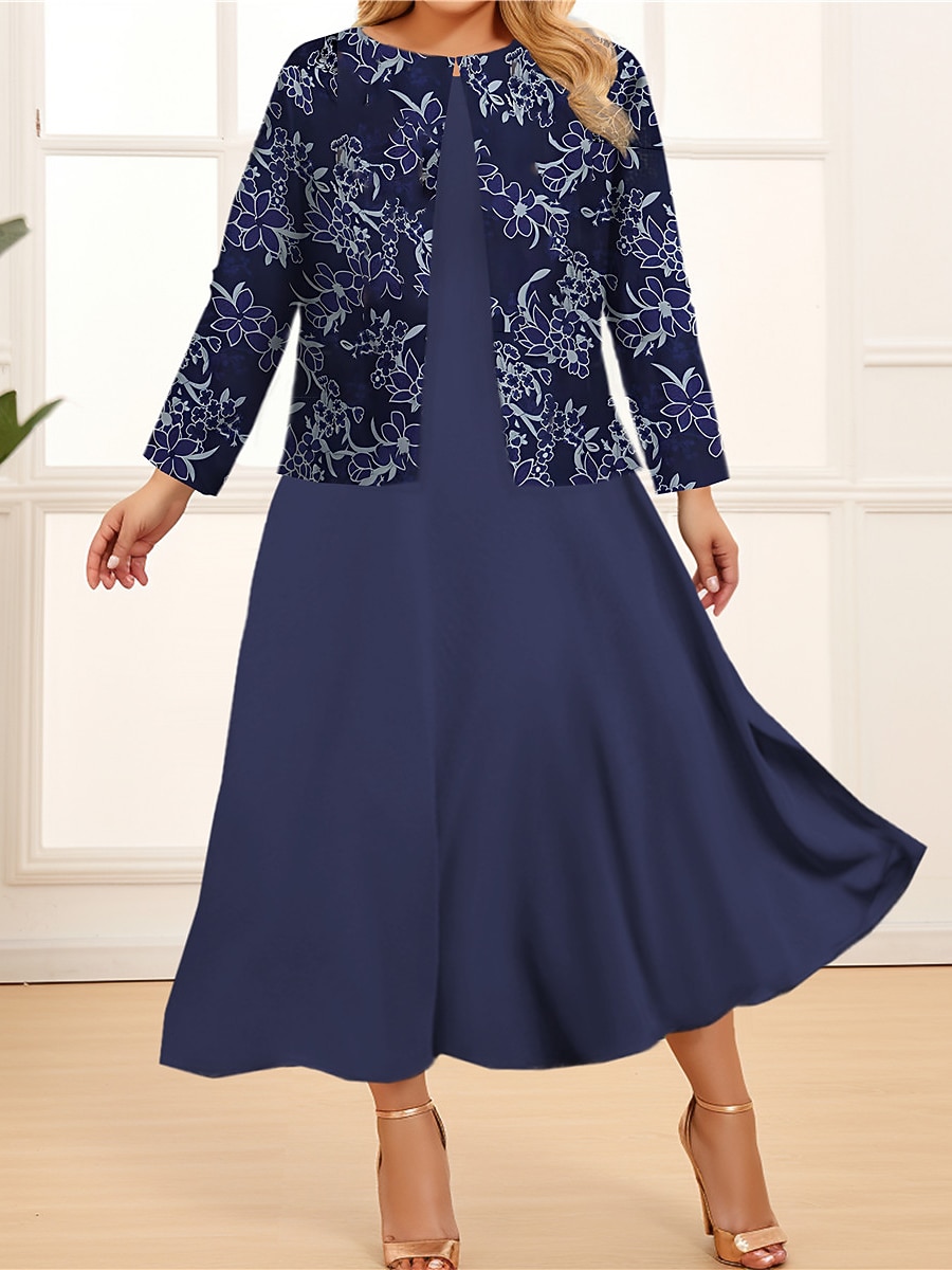 Women's Plus Size Curve Two Piece Dress Set Casual Dress Swing Dress  Outdoor Office Fashion Streetwear