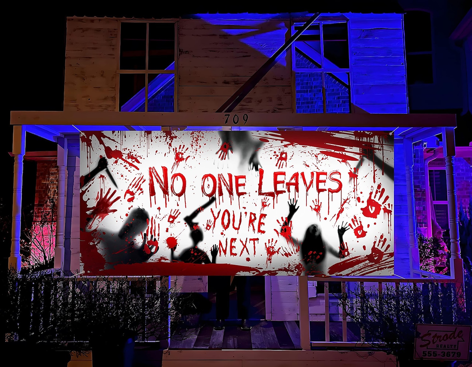 krvavý halloween banner- dlouhý halloween venkovní dekorace banner krvavá ruka pozadí party dekorace potřeby na zeď kancelář plot dvorek garáž pozadí halloween dekorace 2025 - $15.49 –P2