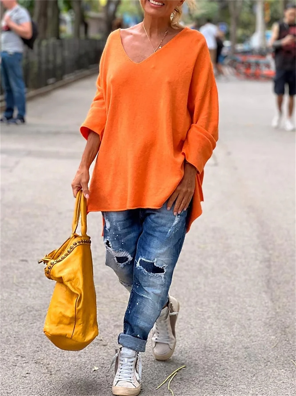Women's Tunic Oversized Sweatshirt Pullover Sports Basic Neon & Bright Plain Street Casual V Neck Loose Fit Long Sleeve Black Pink Orange Gray Fall & Winter 2025 - $29.99 –P4