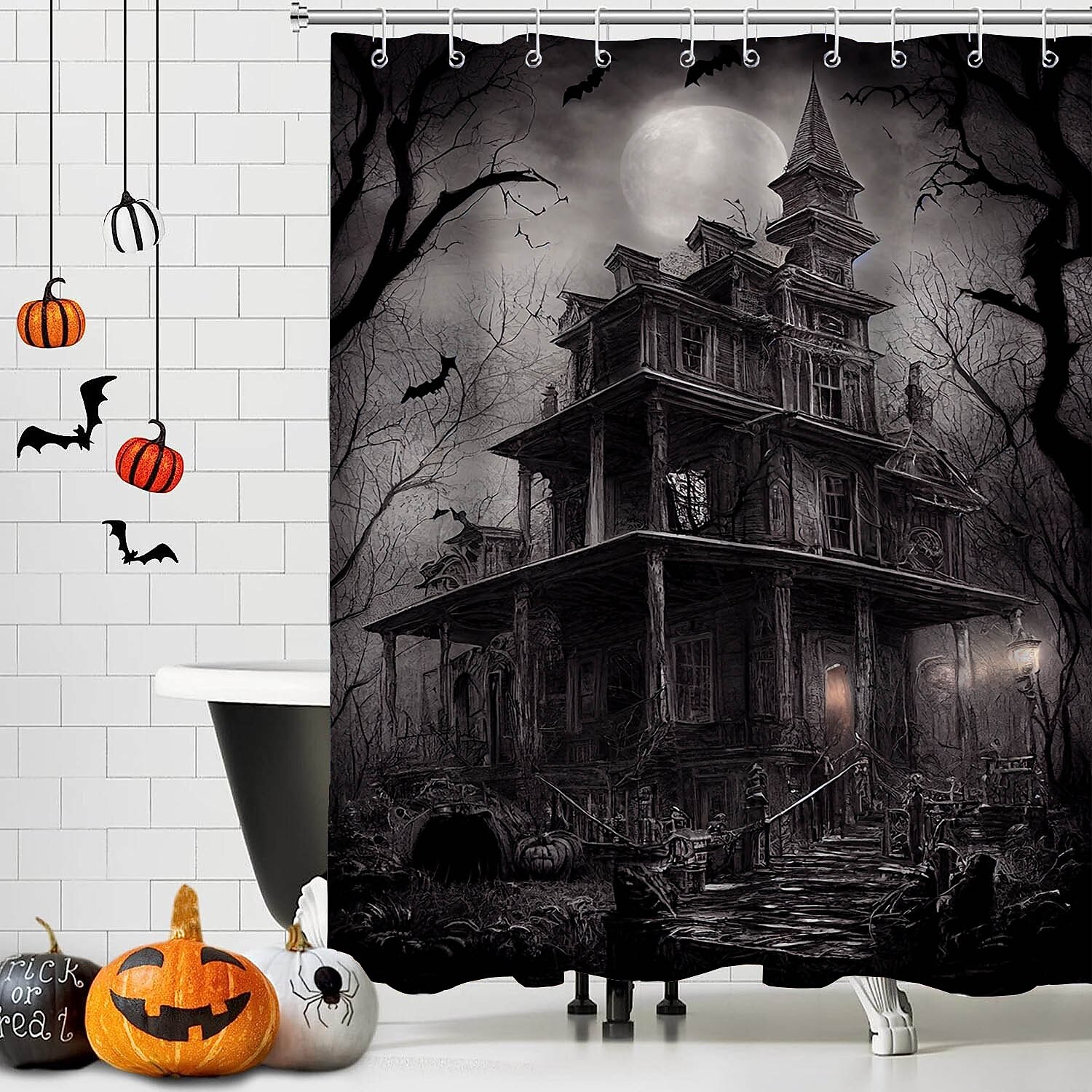 Lindameler Halloween-Duschvorhang – Grusel-Geist-Design, Wasserdicht & Mit 12 Haken
