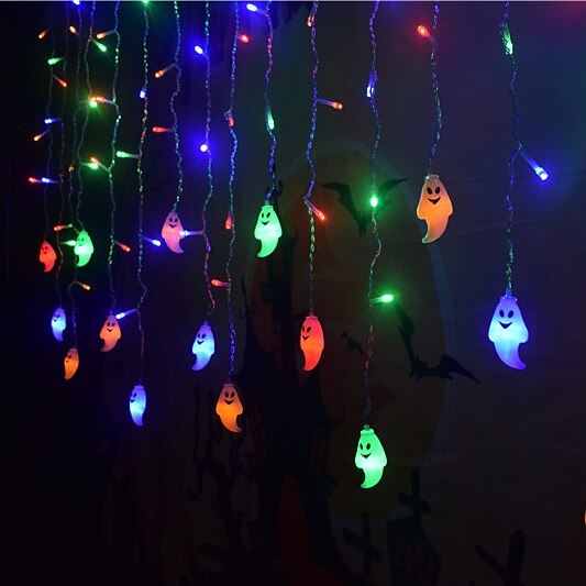 Halloween Decorations 3.5M 96Led LED Icicle Curtain String Lights, 3D Pumpkin Ghost Lantern for Home Party Holiday Lights EU US AU UK Plug 2025 - $17.99 –P14