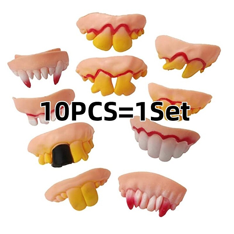 10 stk/sett halloween dekorasjon simulering tenner prank leker halloween cosplay rekvisitt vampyr zombie djevel proteser hoggtenner råtten falsk tann 2025 - $9.49 –P4