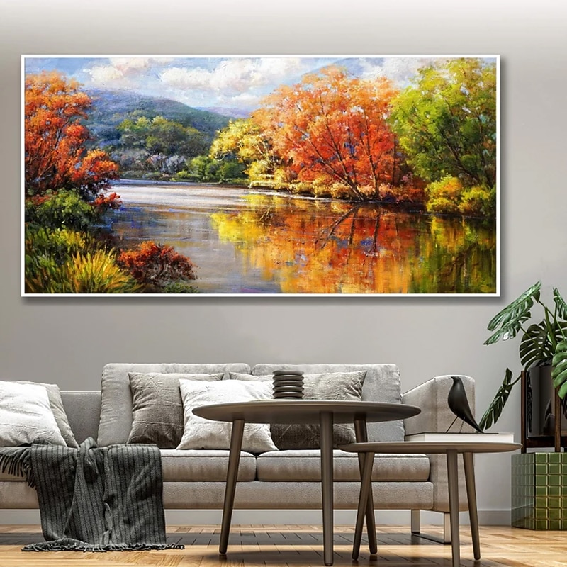 Handgefertigte Ölgemälde auf Leinwand, Wandkunst, Dekoration, Flüsse und Seen spiegeln die natürliche Landschaft für die Inneneinrichtung wider, gerolltes, rahmenloses, ungedehntes Gemälde 2025 - $80.99 –P4