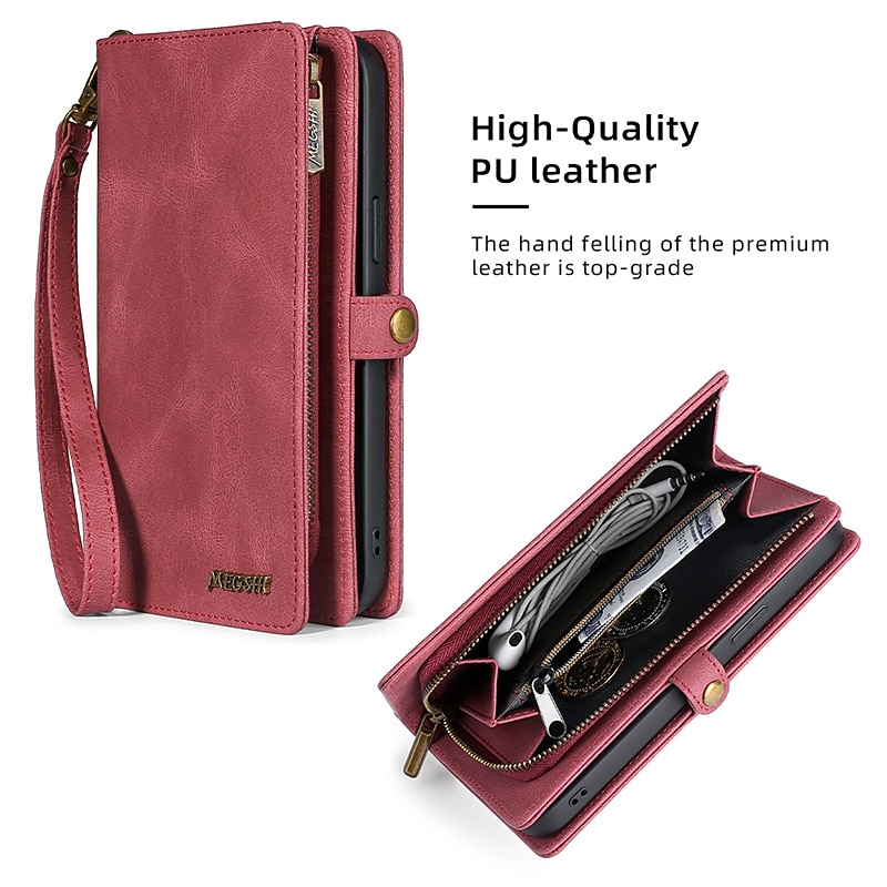 Phone Case For iPhone 15 Pro Max Plus iPhone 15 Pro Max 14 Plus 13 12 11 Pro Max Wallet Case Magnetic Zipper with Lanyard Solid Color TPU PC PU Leather 2025 - $34.99 –P9