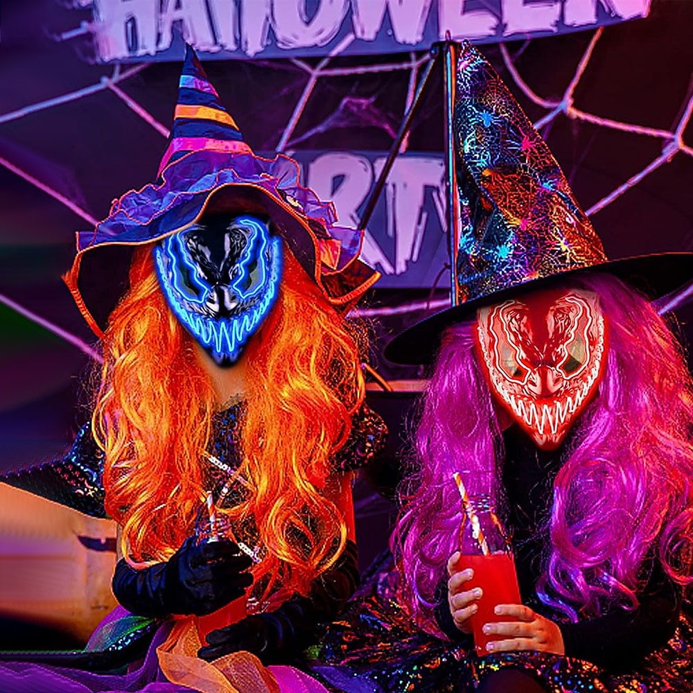 Mask Halloween LED Light Up Mask for Adults Kids Dark and Evil Glowing Eyes Neon Mask with 3 Lighting Modes EL Wire - Ideal Gift for Men Women Halloween Costume Party 2025 - $12.99 –P3