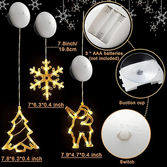 Christmas Decor Night Light Santa Elk Angel Heart LED Light Battery Powered Suction Cup Window Chandelier Xmas Tree New Year Party Holiday Home Decoration 2025 - CAD $9.99 –P6