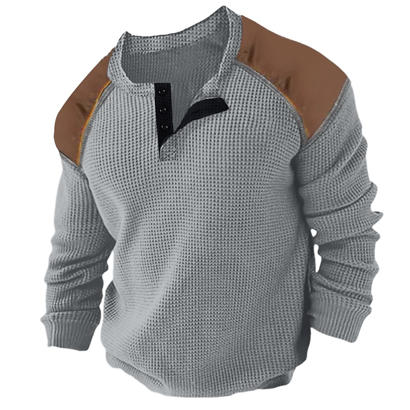 Herren Waffel-Henley-Hemd T-Shirt Farbblock Henley Strasse Urlaub Langarm Bekleidung Modisch Designer Basic 2025 - $11.99 –P3