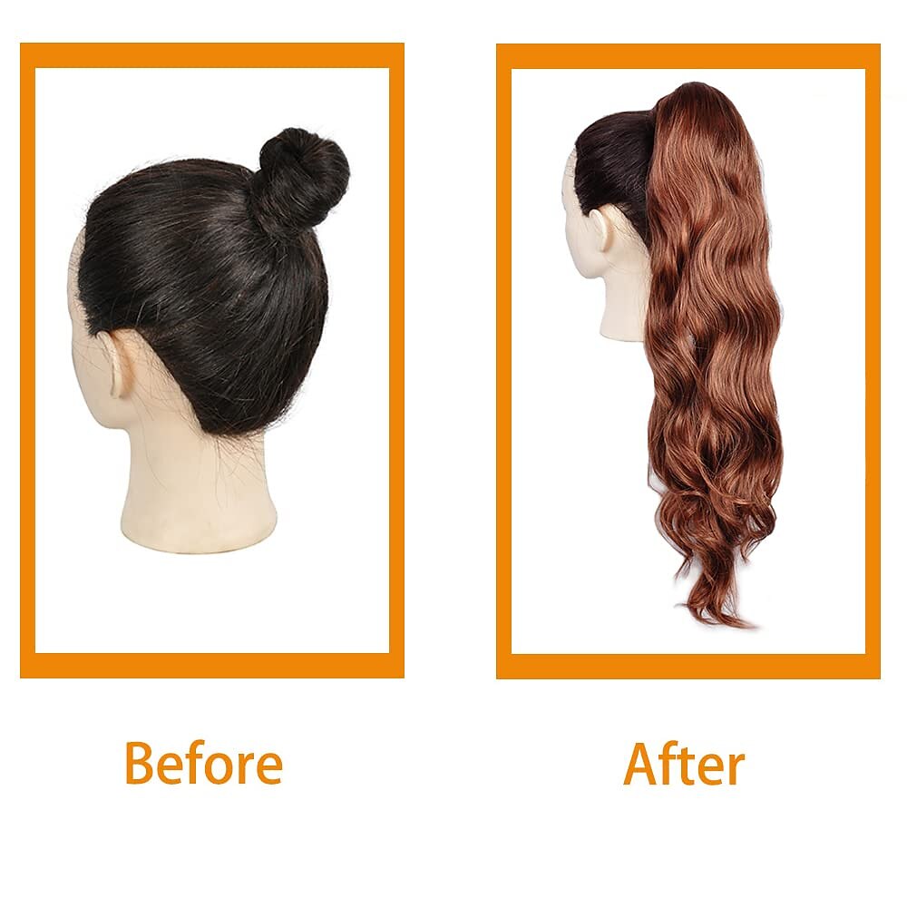 24 inch lange body wave paardenstaart haarverlenging synthetische hittebestendige wrap around trekkoord krullend golvend paardenstaart haarstukjes voor vrouwen 2025 - $15.99 –P4