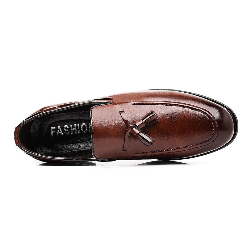 pánské hnědé kožené střapcové mokasíny – klasické slip-on společenské boty pro podnikání, svatby a formální události 2025 - $46.99 –P1