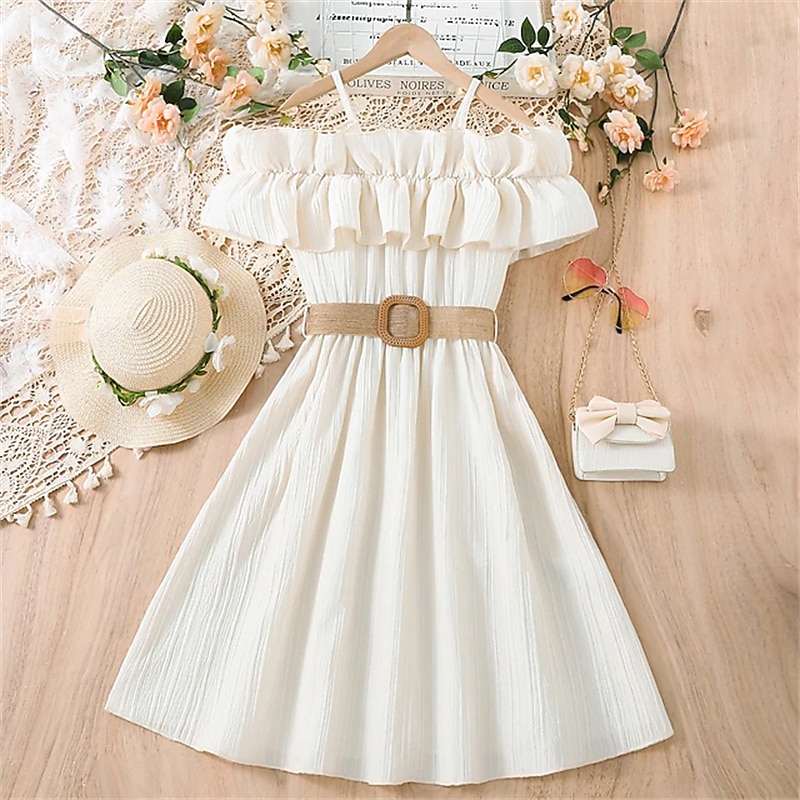 Bambino Da ragazza Vestito Tinta unica Manica corta Matrimonio Esterno Informale Con balze Festività Di tendenza Giornaliero Poliestere Al ginocchio Abito casual Vestito svasato Abito linea A Estate del 2026 a $20.99 –P7