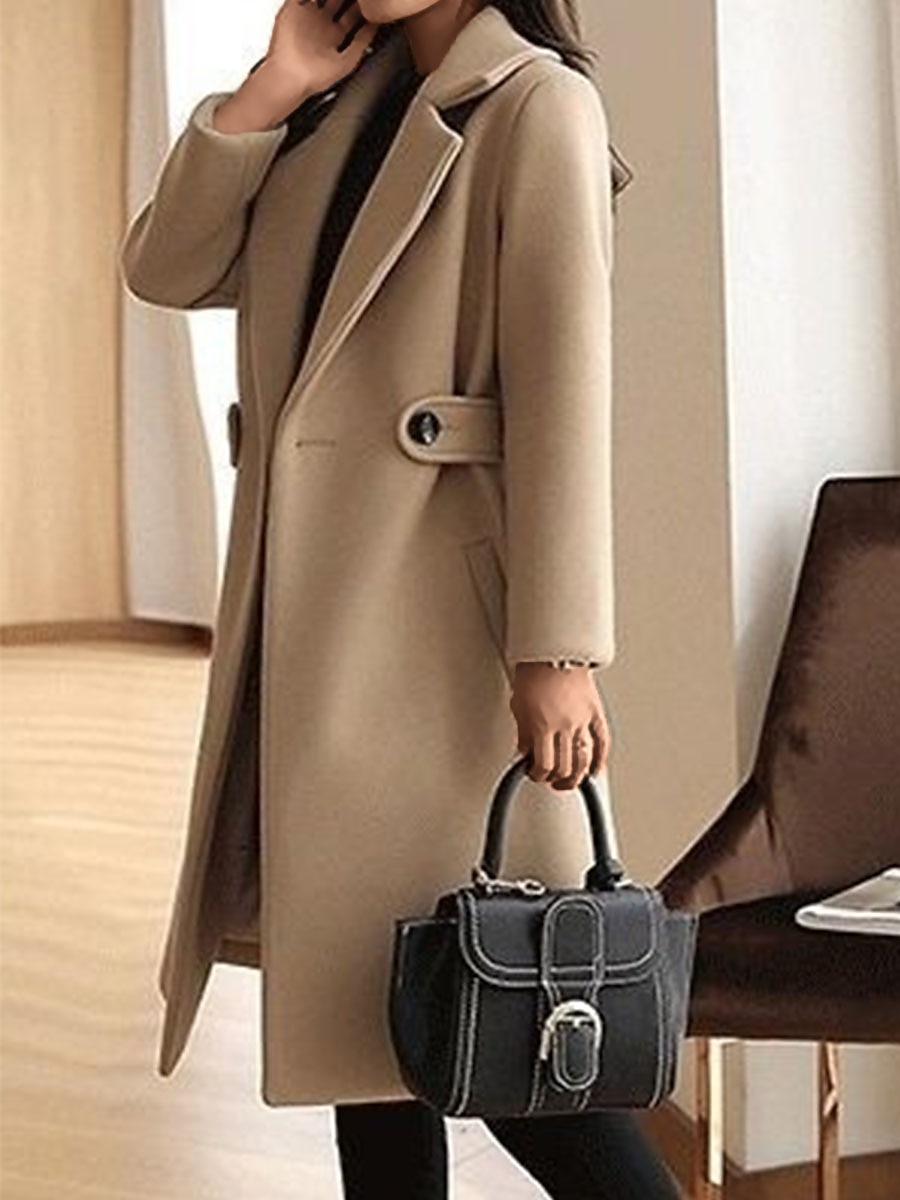 Women's Winter Coat Long Pea Coat Lapel Fall Warm Overcoat Maillard Windproof Warm Outerwear with Pockets Trench Coat Comtemporary Stylish Casual Jacket Long Sleeve Red Camel Brown 2023 - US $44.99 –P2