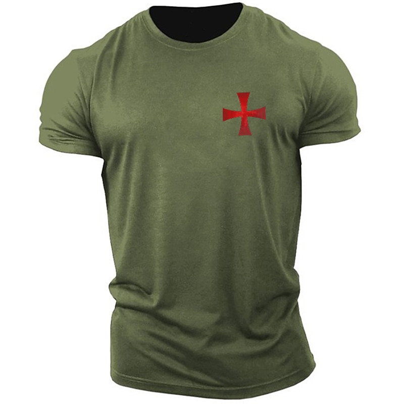 Mannen's Witte Korte Mouw T-Shirt met Templar Kruis Graphic Kruisvaarder Stijl 2025 - $15.99 –P6