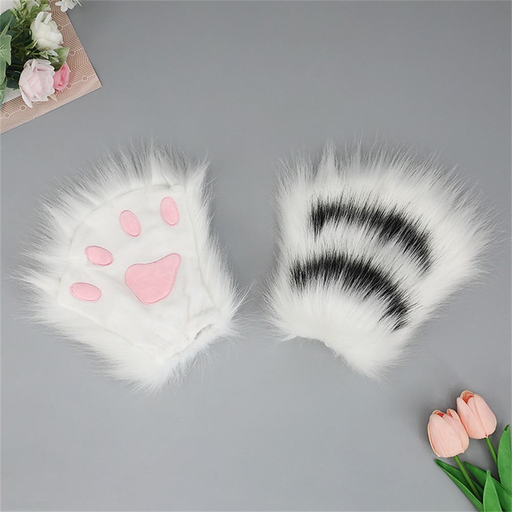 Bonito de pelúcia besta orelha headwear luvas de dedo aberto besta cauda cosplay prop acessórios acessórios para o cabelo conjunto cauda gato de 2026 por $18.99 –P7