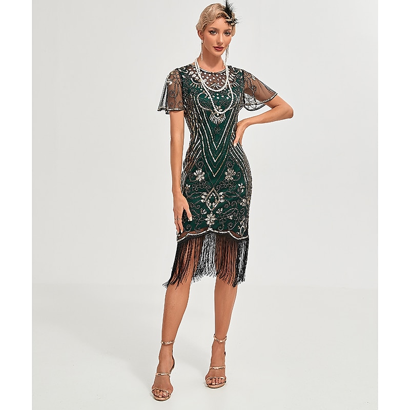 Roaring 20s 1920s Vacation Dress Flapper Dress Dress Masquerade The Great Gatsby Charleston Gentlewoman Sequins Tassel Fringe Women's New Year Masquerade Wedding Party Wedding Guest Adults' Dress 2025 - $51.99 –P9
