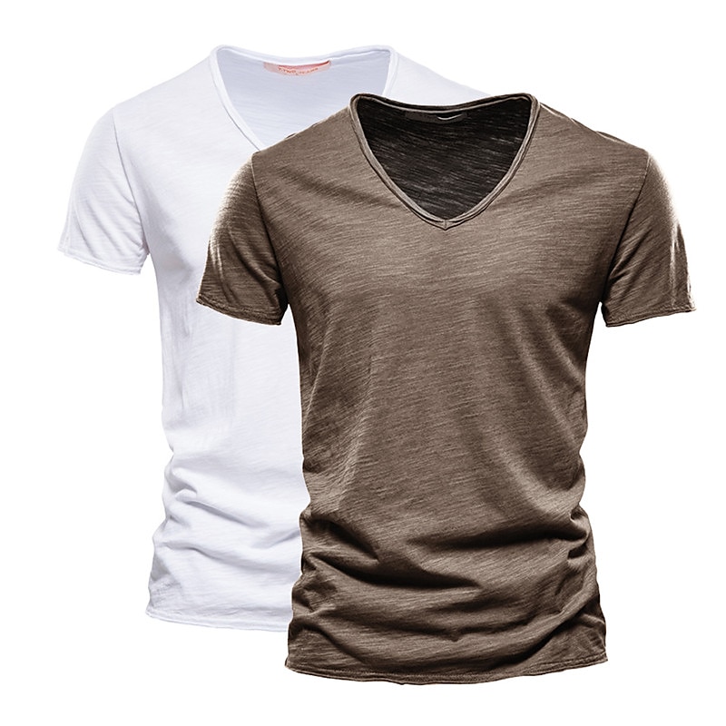 Men's T Shirt Tee Top Short Sleeves V Neck Summer Plain Fashion Designer Basic Vacation Street Going out White+Black White and Blue Orange / Green Top Tee for Men 2025 - $22.99 –P3