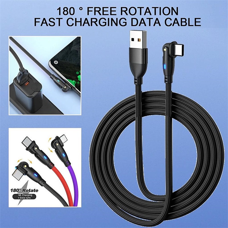 180  Elbow Data Cable Rotating Charging Cable QC3.0 Fast Charging Protocol 3A5A Current Suitable For Type-C Android Phones 2025 - $14.99 –P2
