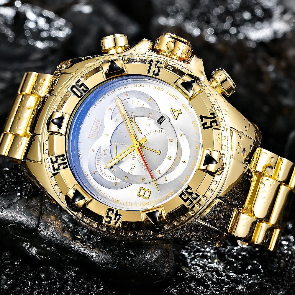 Oulm Men Big Dial Watches Quartz Wrist Watch Gold Algeria | Ubuy
