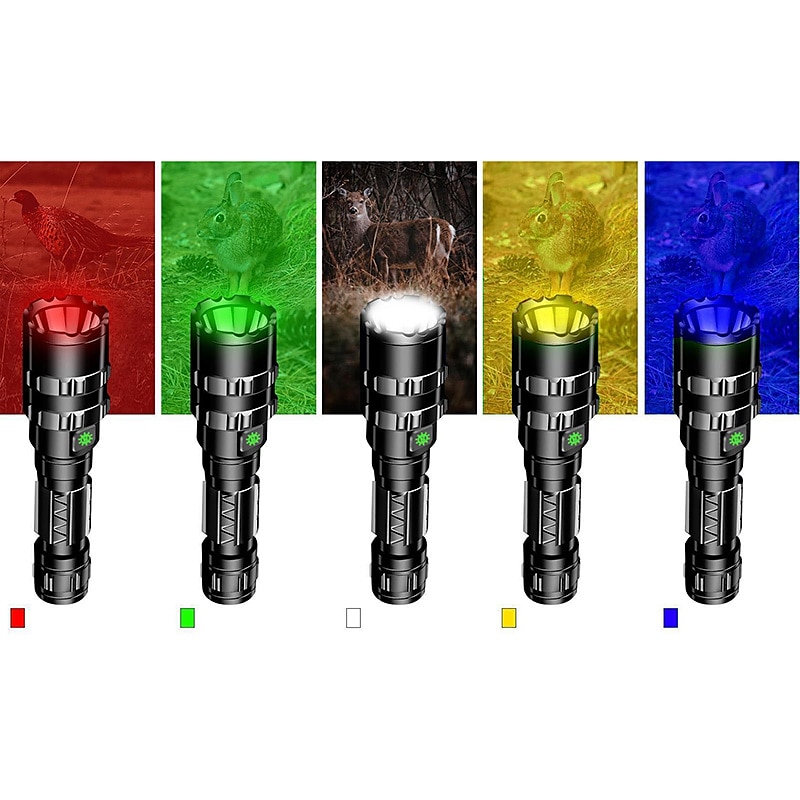 lanternă l2 de mare putere încărcare prin usb lumină puternică costum tactic lanternă cinci culori roșu verde galben albastru lumină albă led drumeții în aer liber lanternă vânătoare 2025 - $47.99 –P7
