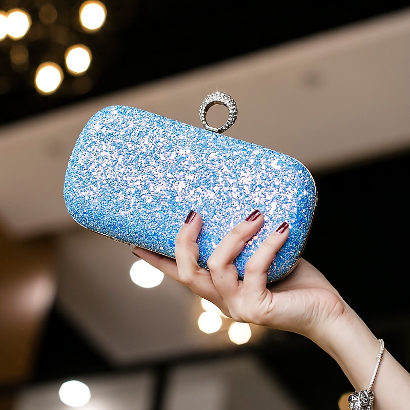 Women's Clutch Evening Bag Wristlet Clutch Bags PU Leather Party Bridal Shower Holiday Rhinestone Large Capacity Lightweight Durable Solid Color Small white Small black Small blue 2025 - $26.99 –P15