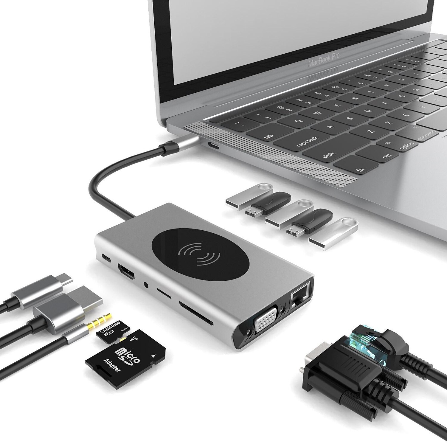 13-in-1-USB-C-Hub-Adapter mit kabelloser Aufladung, USB-C auf HDMI, 3,5-mm-Klinke, Audio, SD, TF, HDMI, VGA, RJ45, USB 3.0, Dockingstation für MacBook Pro 2025 - $68.99 –P1