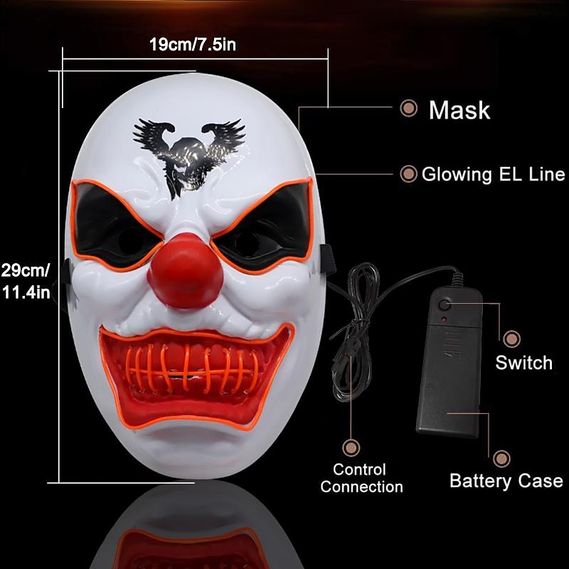 halloween led izzó maszk új party rave neon maszk dekor horror bohóc világító maszk álarcos maszk klub cosplay jelmez kellékek 2026 - $12.99 –P5