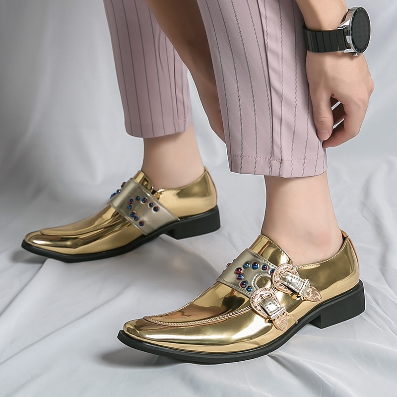 herresko i rosa metallisk spenne – mote loafers med rhinestone-detaljer for fest- og sceneklær 2025 - $59.99 –P19