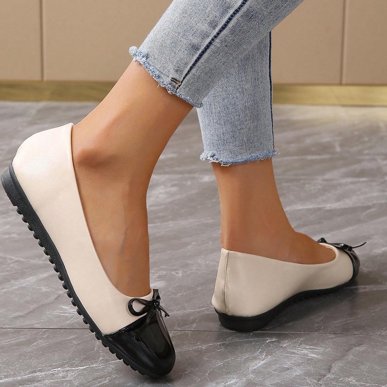 Women's Flats Slip-Ons Ballerina Plus Size Soft Shoes Daily Solid Color Summer Bowknot Flat Heel Round Toe Fashion Comfort Minimalism PU Loafer Black Beige 2023 - AED 81.99 –P3