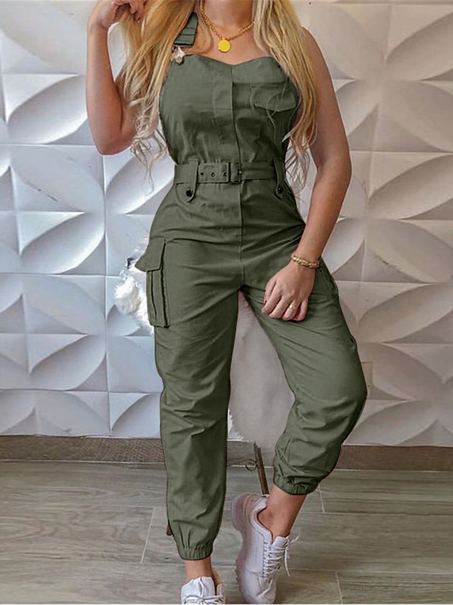 Női Szabályos Jumpsuitek Utcai sikk Tömör szín Ujjatlan V-alakú Zseb Magas derék Vakáció Utca Normál Fekete Sárga Arcpír rózsaszín Ősz 2025 - $29.99 –P5