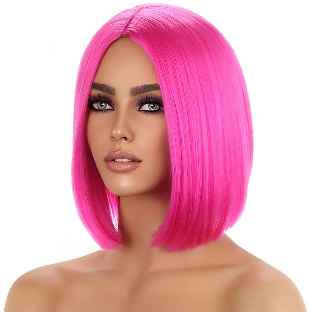 parrucca fucsia per donna parrucca caschetto rosa fucsia parrucca magenta corta dritta parte centrale parrucche sintetiche resistenti al calore per feste in costume cosplay del 2025 a $22.99 –P11